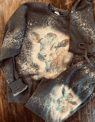 Charcoal bleached cow crewneck sweatshirt and jogger sweatpants (sold separately) - Mavictoria Designs Hot Press Express