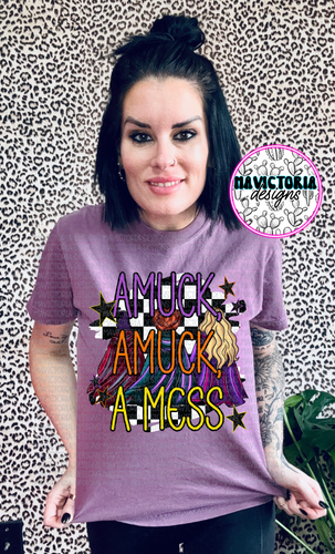 AMUCK AMUCK A MESS on BERRY comfort colors graphic tee - Mavictoria Designs Hot Press Express