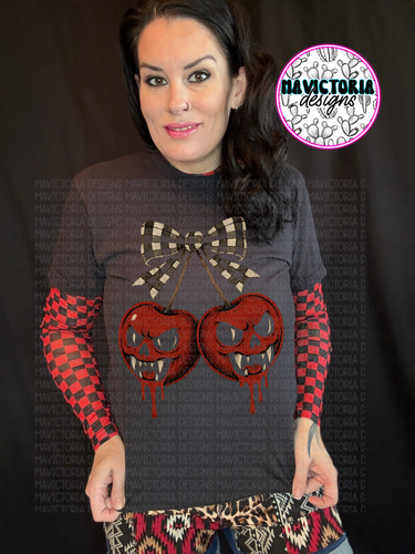 Vampire cherries on black comfort colors graphic tee - Mavictoria Designs Hot Press Express