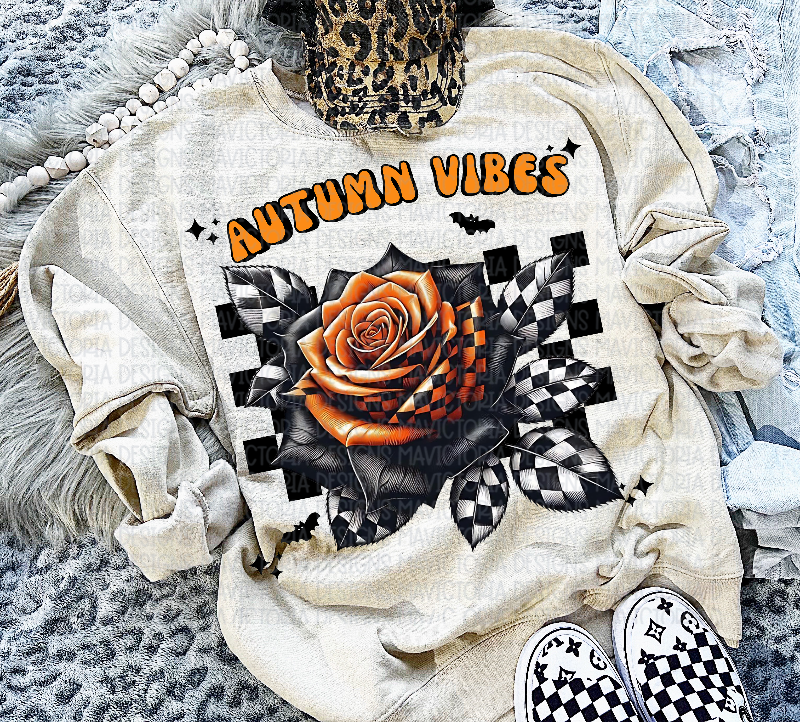 AUTUMN VIBES checkered roae on sand hoodie, crewneck, long sleeve or graphic tee - Mavictoria Designs Hot Press Express