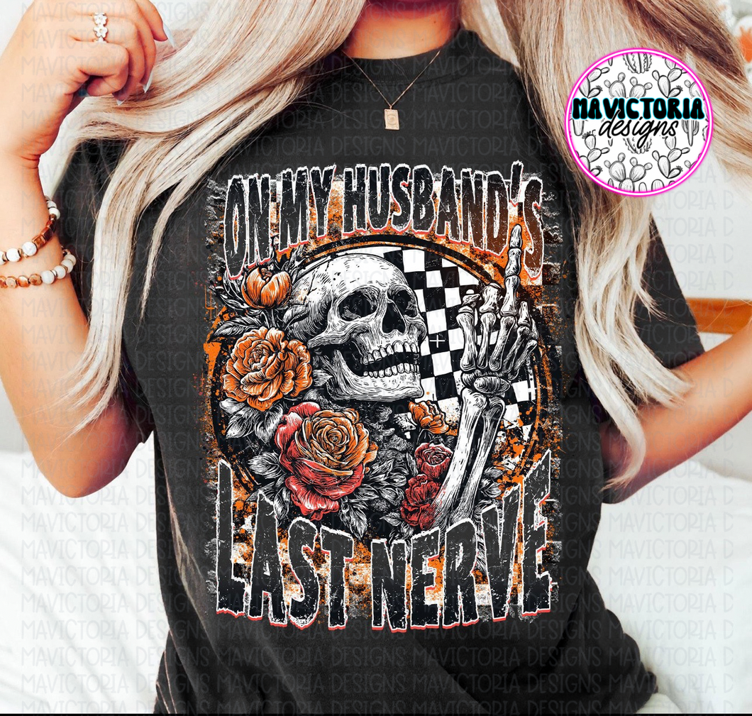 On my husbands last nerve Skellie on black hoodie, crewneck, long sleeve or tee - Mavictoria Designs Hot Press Express