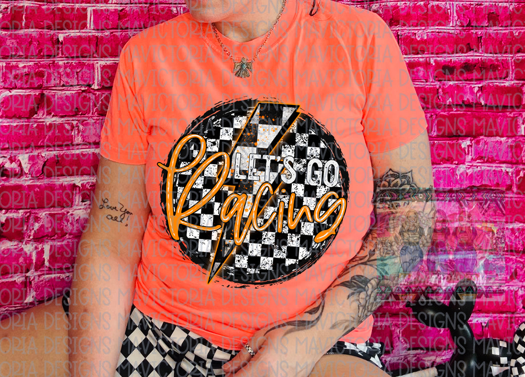 Let’s go racing in NEON CORAL comfort colors graphic tee - Mavictoria Designs Hot Press Express