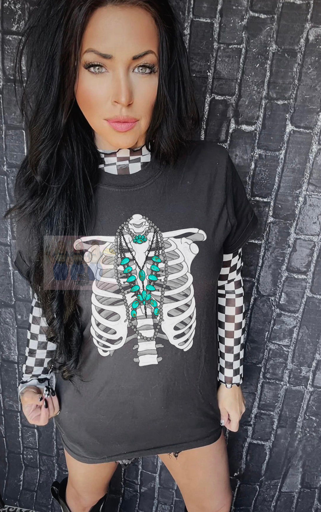 Black comfort colors graphic tee TURQUOISE RIB CAGE - Mavictoria Designs Hot Press Express