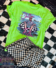 Load image into Gallery viewer, Chillin like a felon TRUMP neon graphic tee collection comfort colors or port and company beach wash // checkered shorts available separately - Mavictoria Designs Hot Press Express
