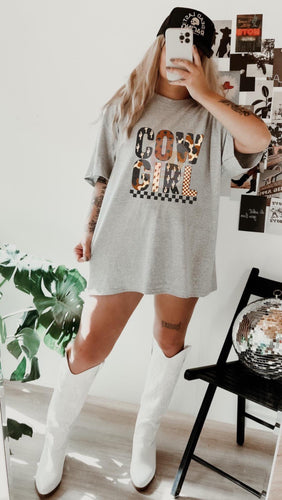 Grey COWGIRL graphic tee (size up for this look) - Mavictoria Designs Hot Press Express