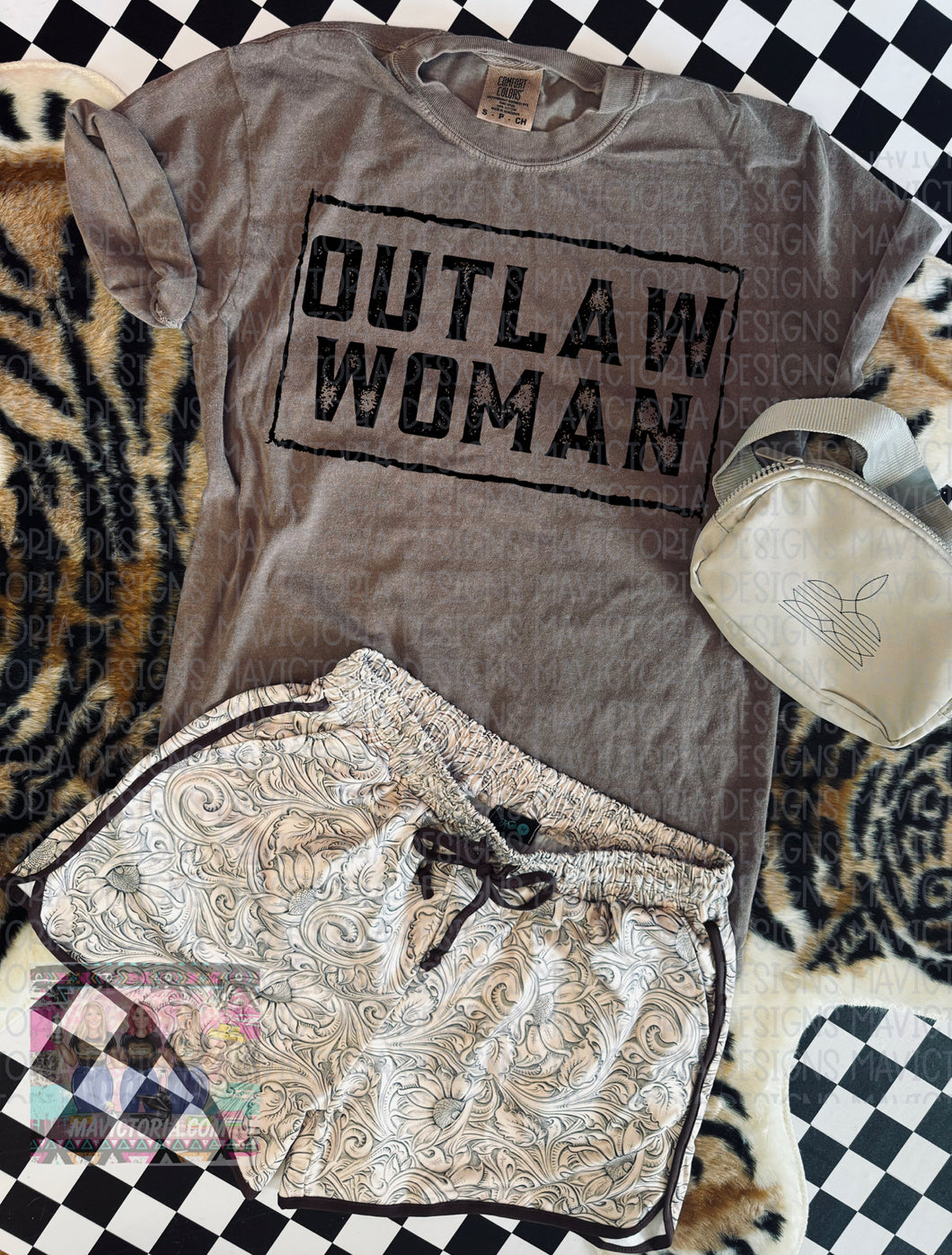 OUTLAW WOMAN espresso comfort colors graphic tee - shorts are available under the shorts  category! - Mavictoria Designs Hot Press Express