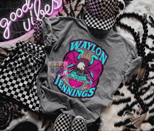 Comfort colors pepper  Waylon Jennings Graphic tee / checkered athletic pocket shorts SOLD SEPARATELY - Mavictoria Designs Hot Press Express