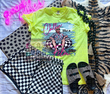 Load image into Gallery viewer, Chillin like a felon TRUMP neon graphic tee collection comfort colors or port and company beach wash // checkered shorts available separately - Mavictoria Designs Hot Press Express
