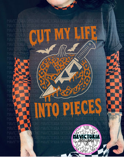 Cut my life into pieces halloween on black comfort colors graphic tee - Mavictoria Designs Hot Press Express