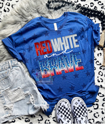 Red white and brave code five star graphic tee - Mavictoria Designs Hot Press Express