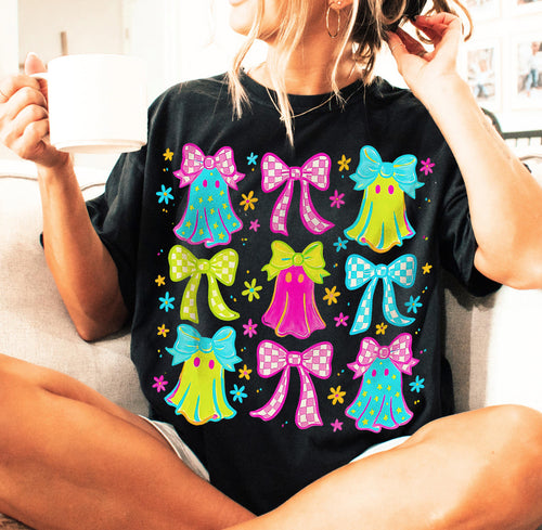 NEON GHOSTS Black hoodie, crewneck, long sleeve or graphic tee - Mavictoria Designs Hot Press Express