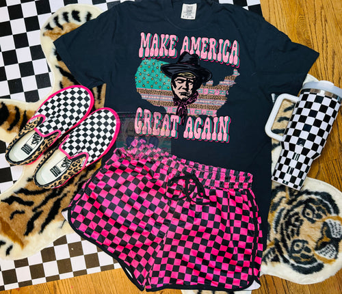 Make America Great Again western trump black comfort colors graphic tee - Mavictoria Designs Hot Press Express