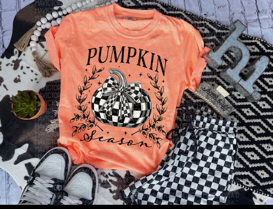 Neon orange graphic tee pumpkin season CHECKERED - Mavictoria Designs Hot Press Express