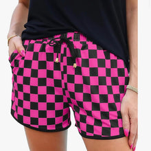 Load image into Gallery viewer, Hot pink and black checkered athletic shorts with pocket - Mavictoria Designs Hot Press Express
