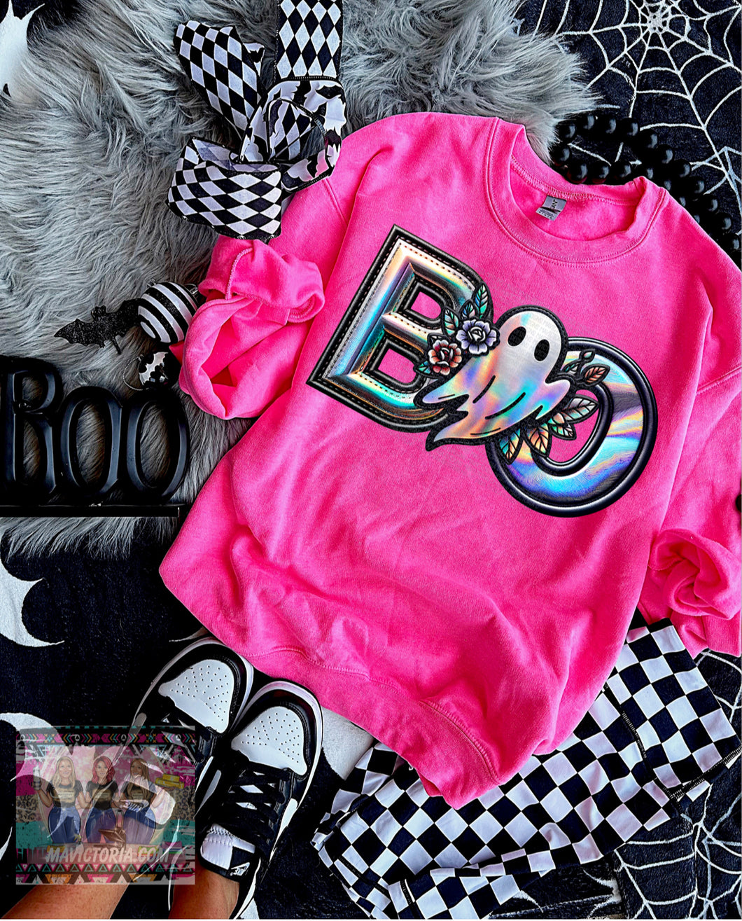 BOO ghost NEON PINK hoodie, crewneck long sleeve or tee - Mavictoria Designs Hot Press Express