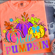 Load image into Gallery viewer, Neon hello pumpkin comfort colors graphic tee (you pick color)e - Mavictoria Designs Hot Press Express
