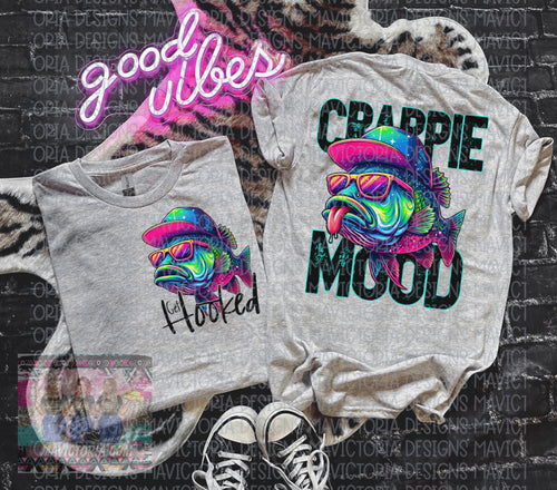 GET HOOKED // CRAPPIE MOOD funny fishing graphic tee unisex fit in athletic grey - Mavictoria Designs Hot Press Express