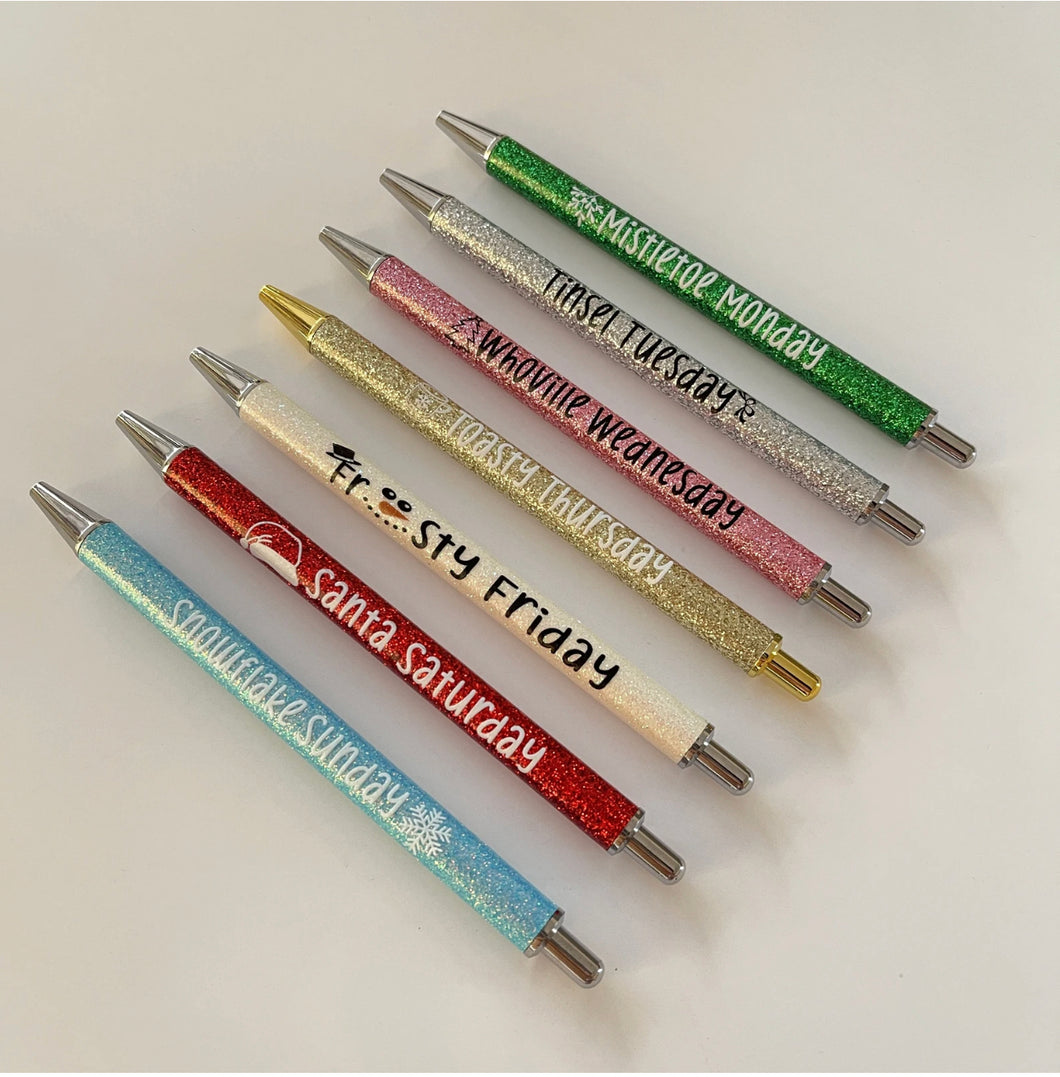 CHRISTMAS day of the week glitter ball point pen set 1.0mm – Mavictoria  Designs