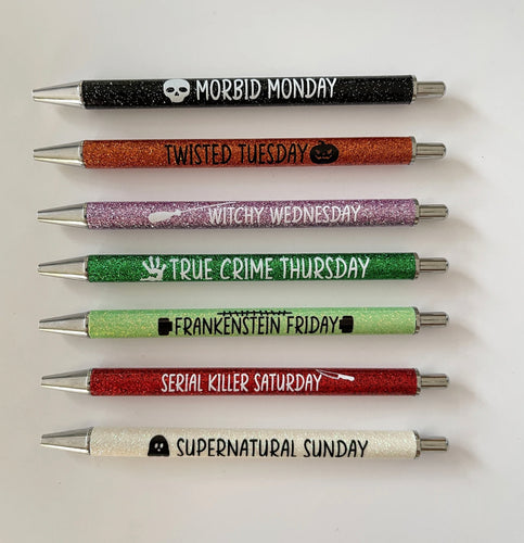 HALLOWEEN day of the week glitter ball point pen set 1.0mm - Mavictoria Designs Hot Press Express
