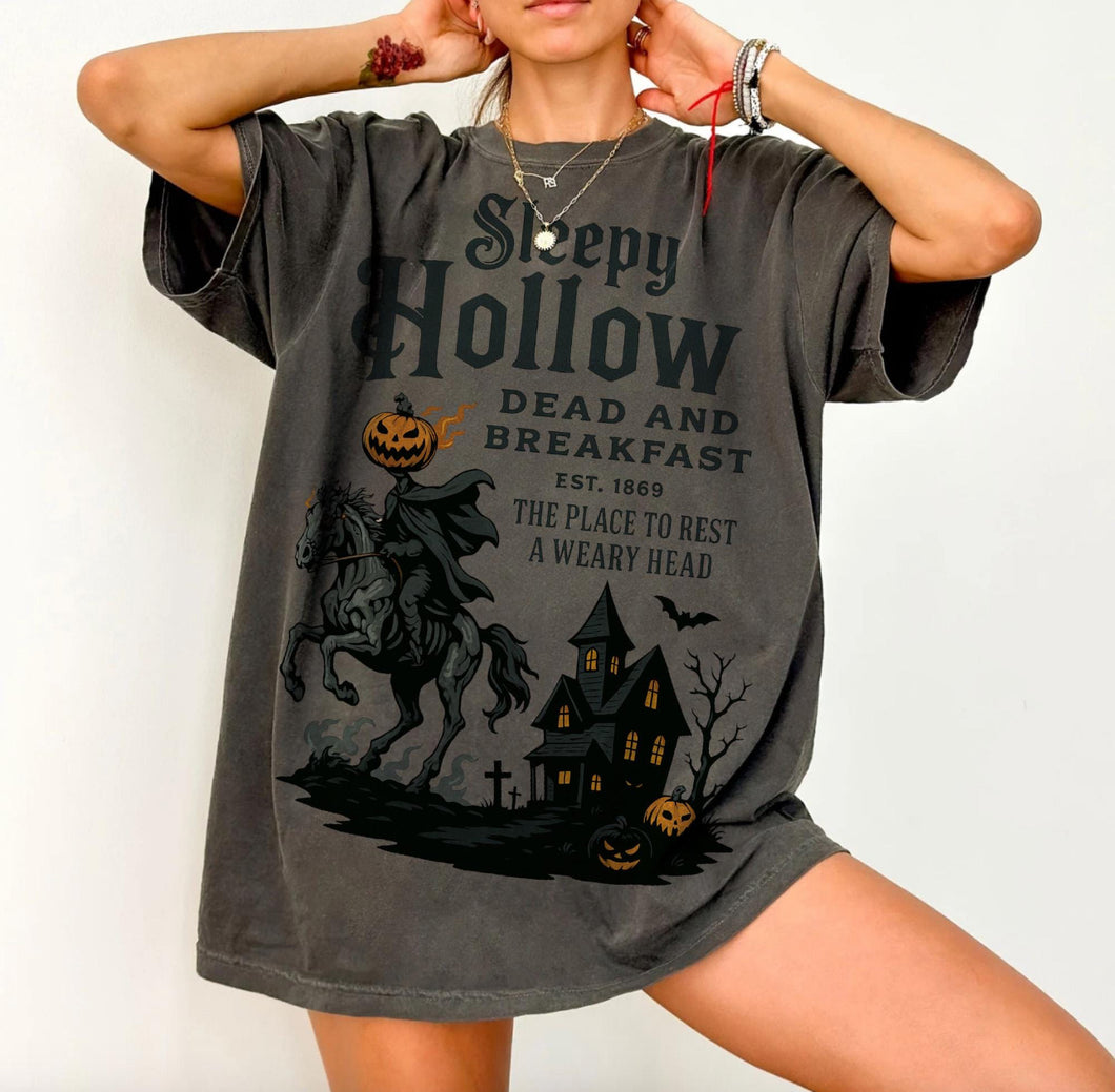 Sleepy hollow dead and breakfast on pepper comfort colors graphic tee - Mavictoria Designs Hot Press Express