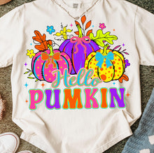 Load image into Gallery viewer, Neon hello pumpkin comfort colors graphic tee (you pick color)e - Mavictoria Designs Hot Press Express
