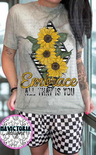 Bay green tie dye comfort colors graphic tee EMBRACE ALL THAT IS YOU SUNFLOWER - Mavictoria Designs Hot Press Express