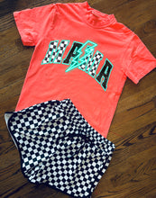 Load image into Gallery viewer, Neon comfort colors MAMA lightning graphic tee LEMON VIOLET PINK CORAL checkered shorts sold separately - Mavictoria Designs Hot Press Express
