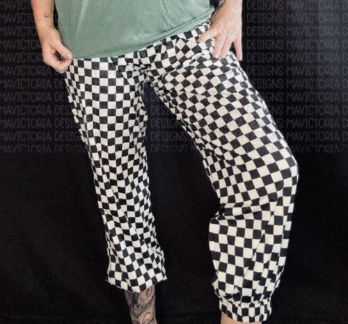 Black and white checkered joggers with pockets and drawstring - Mavictoria Designs Hot Press Express