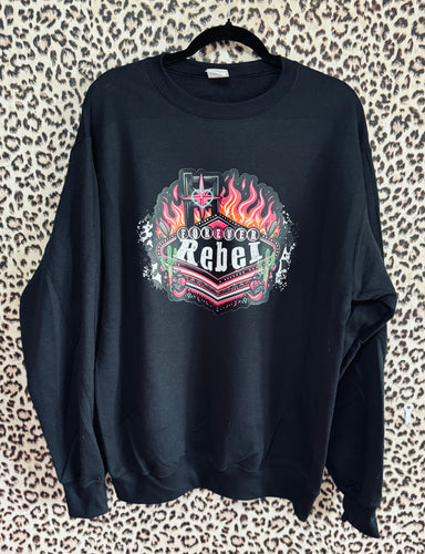 Forever rebel flames on black hoodie, crewneck, long sleeve or tee - Mavictoria Designs Hot Press Express