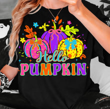 Load image into Gallery viewer, Neon hello pumpkin comfort colors graphic tee (you pick color)e - Mavictoria Designs Hot Press Express
