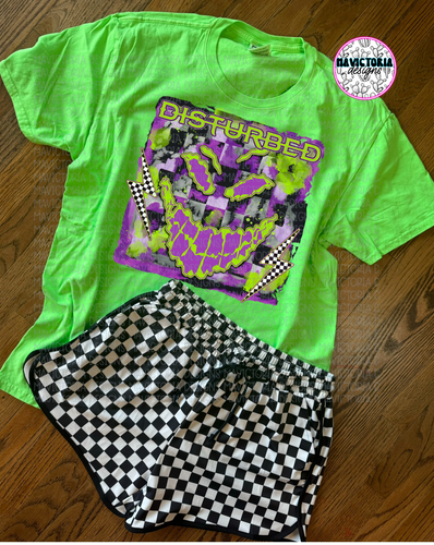 DISTURBED band graphic tee on neon GREEN - Mavictoria Designs Hot Press Express