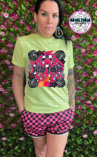 SLEEP TOKEN band graphic tee on neon LEMON COMFORT COLORS - Mavictoria Designs Hot Press Express
