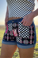 Load image into Gallery viewer, Checkered Sterling Kreek Patched Up Shorts - Mavictoria Designs Hot Press Express
