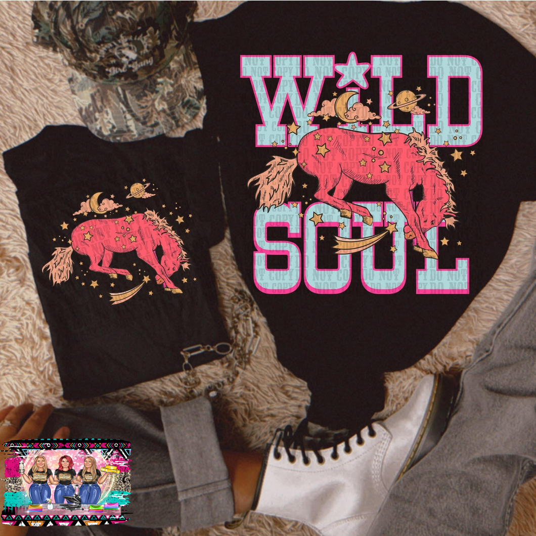 WILD SOUL bronc front and back Black tank, hoodie, crewneck, long sleeve or graphic tee - Mavictoria Designs Hot Press Express