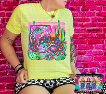 Load image into Gallery viewer, Neon lemon comfort colors WESTERN cactus state graphic tee (all 50 states available) - Mavictoria Designs Hot Press Express
