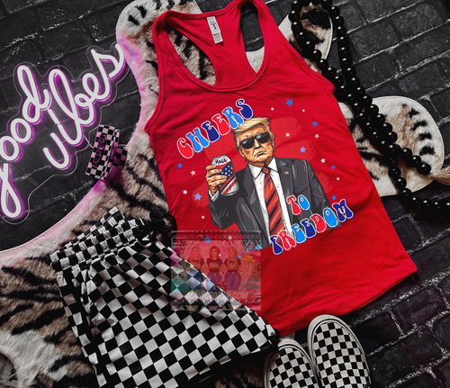 Cheers to FREEDOM trump red tank top women’s fit - Mavictoria Designs Hot Press Express