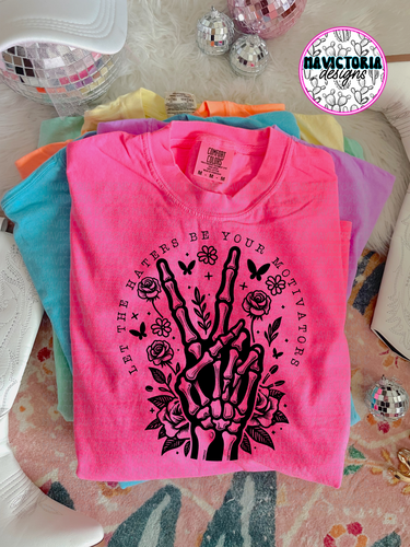 Let the haters be your motivators neon comfort colors graphic tee - Mavictoria Designs Hot Press Express