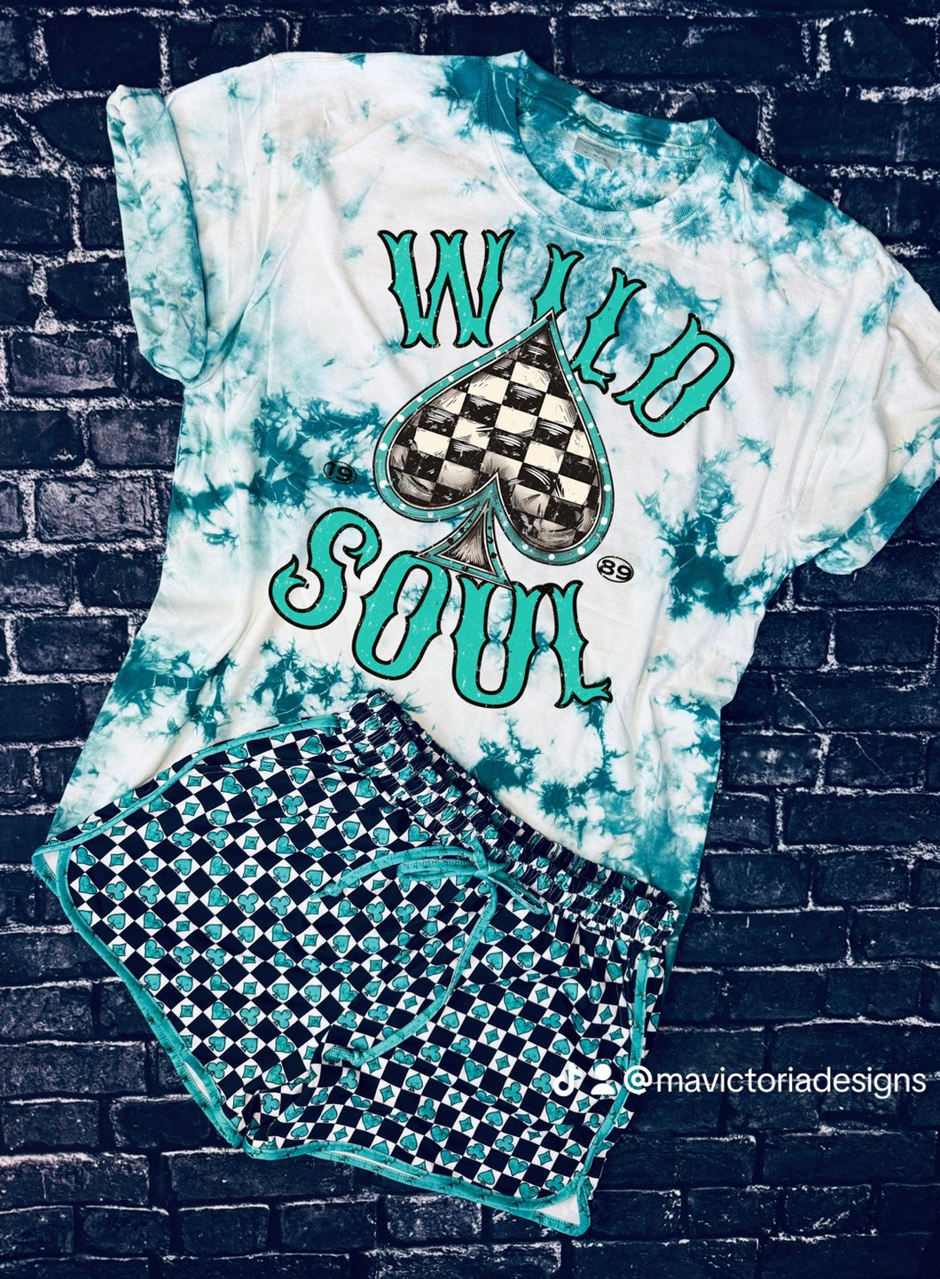 Wild soul checkered spade turquoise tie dye graphic tee unisex fit - Mavictoria Designs Hot Press Express