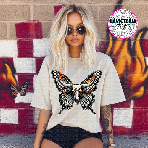 Desert spirit checkered butterfly on ivory comfort colors WESTERN graphic tee - Mavictoria Designs Hot Press Express