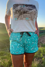 Load image into Gallery viewer, BANDANA BABE TURQUOISE SHORTS sterling kreek - Mavictoria Designs Hot Press Express
