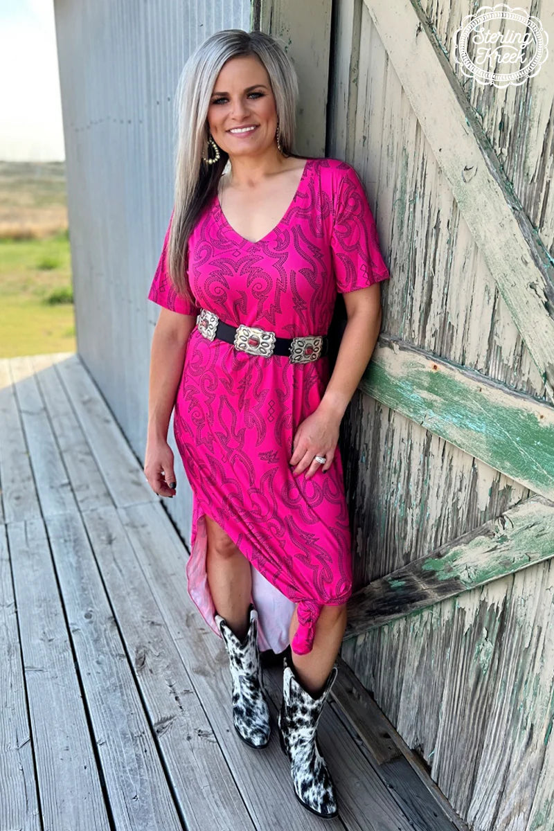 Hot pink boot stitch maxi dress - Mavictoria Designs Hot Press Express