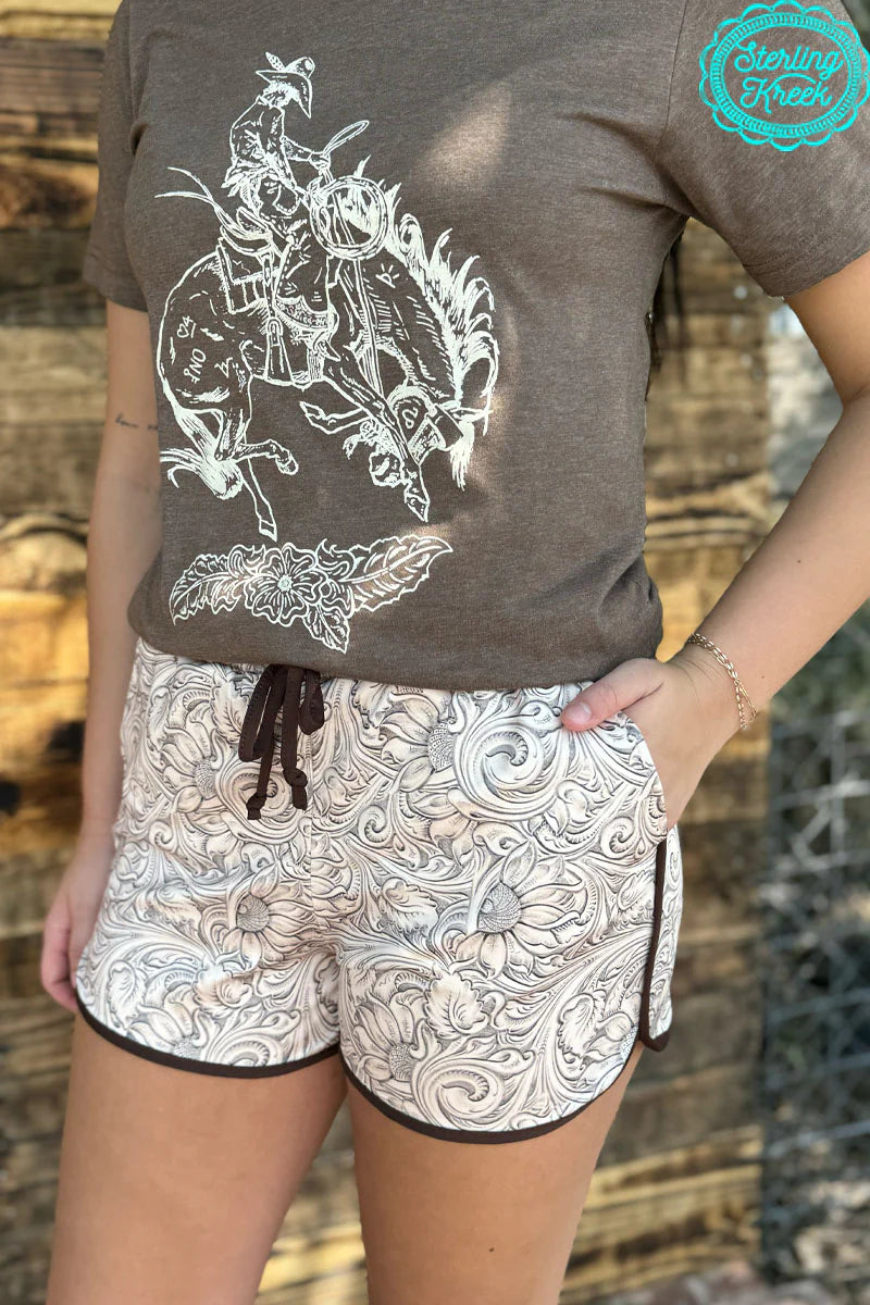 BUCKIN BRONC BROWN TEE // shorts available under the shorts collection - Mavictoria Designs Hot Press Express