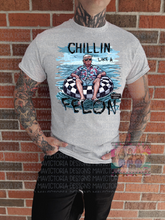 Load image into Gallery viewer, CHILLIN LIKE A FELON summer 2024 for the FELLAS Bella or comfort colors graphic tee - Mavictoria Designs Hot Press Express
