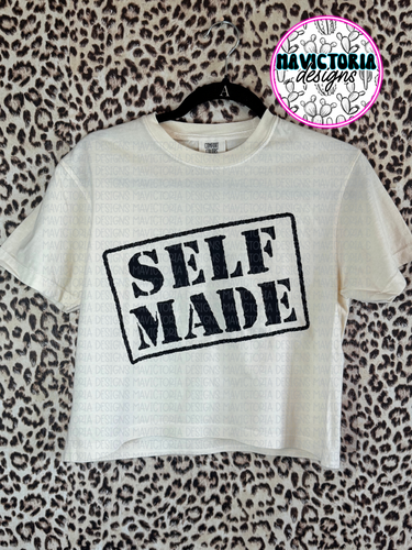 SELF MADE on comfort colors IVORY crop top graphic tee - Mavictoria Designs Hot Press Express