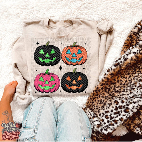 Checkered Jack o lantern pumpkins on sand hoodie, crewneck, long sleeve or tee - Mavictoria Designs Hot Press Express