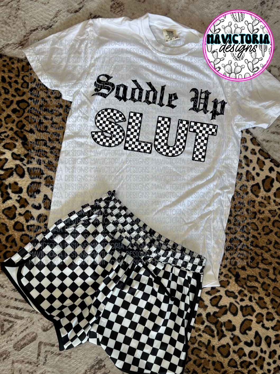 SADDLE UP SLUT on white comfort colors WESTERN graphic tee - Mavictoria Designs Hot Press Express