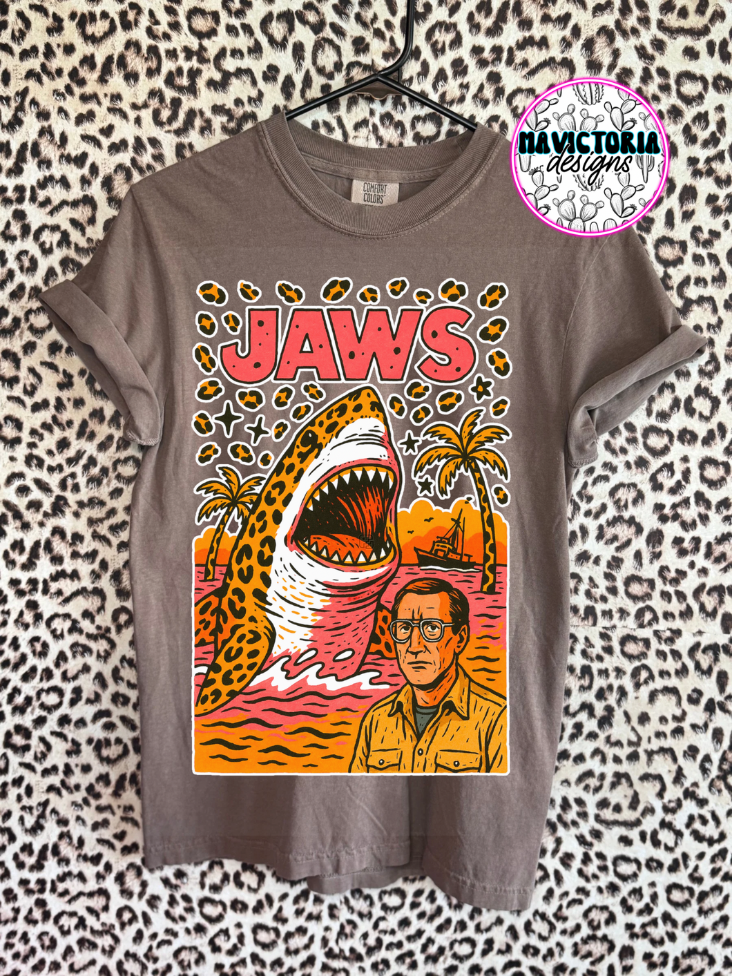 Espresso comfort colors LEOPARD JAWS graphic tee - Mavictoria Designs Hot Press Express
