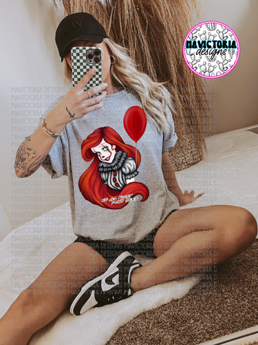 We all float down here Ariel princess on grey hoodie, crewneck, long sleeve or tee - Mavictoria Designs Hot Press Express
