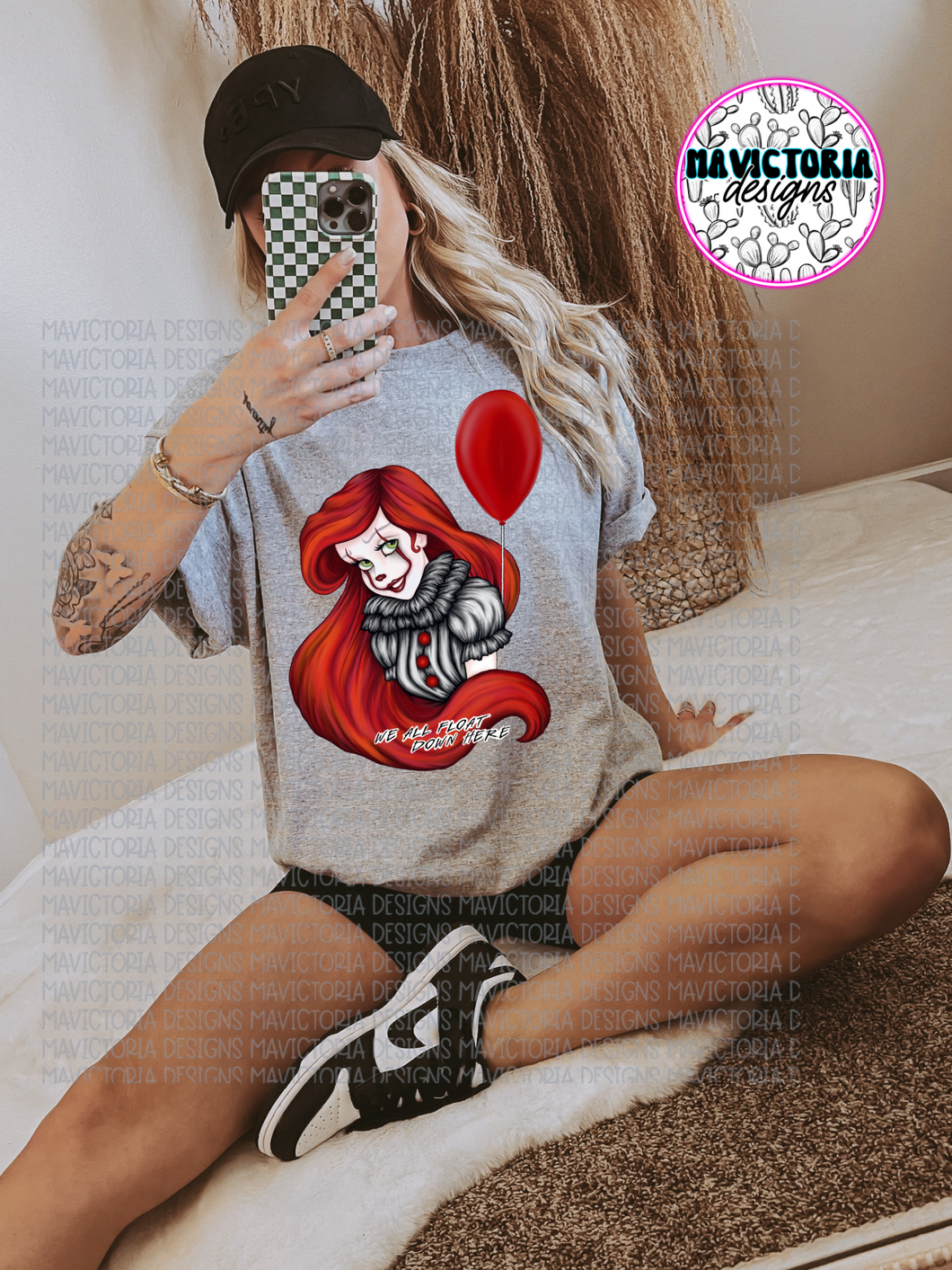 We all float down here Ariel princess on grey hoodie, crewneck, long sleeve or tee - Mavictoria Designs Hot Press Express