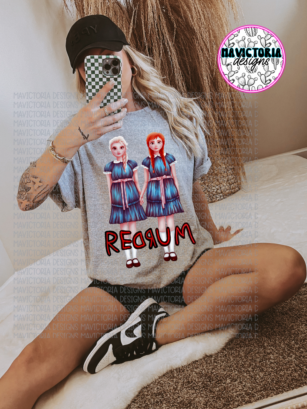 REDRUM princesses on grey hoodie, crewneck, long sleeve or tee - Mavictoria Designs Hot Press Express